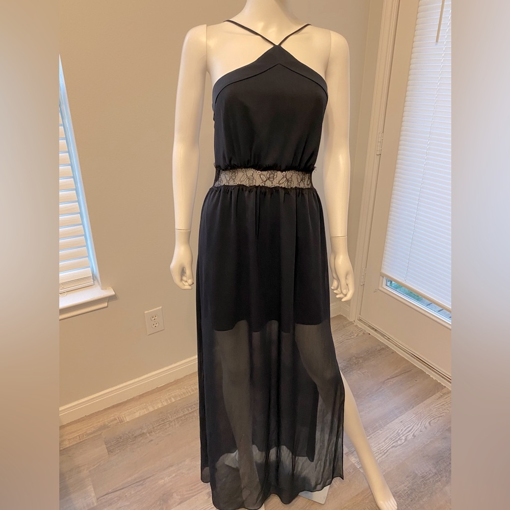 NWOT BCBGenaration Dark Navy Maxi Dress Side Slit Halter Neck SZ 2